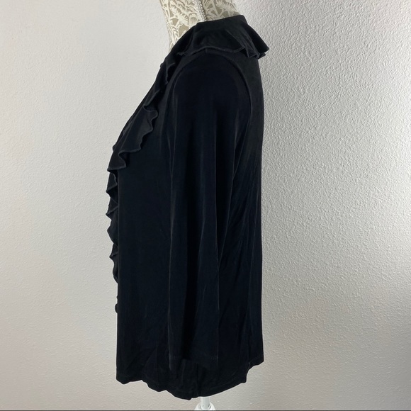 Travel Smith Black Ruffle Front Top Medium - Picture 4 of 11